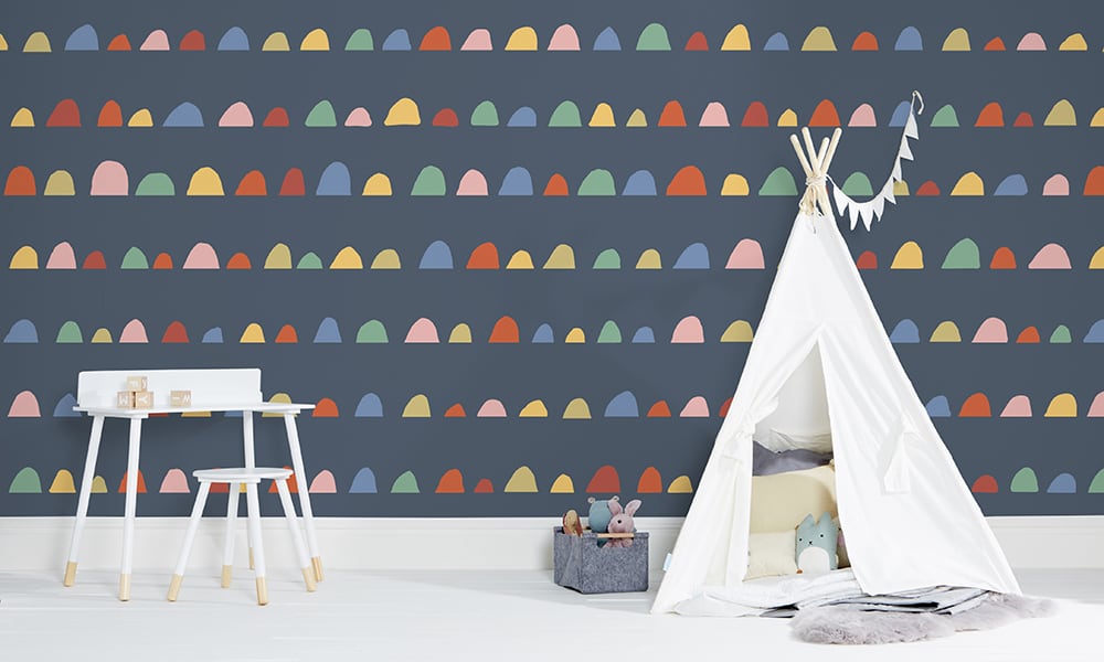 Large-scale pastel wallpaper design with teepee tent