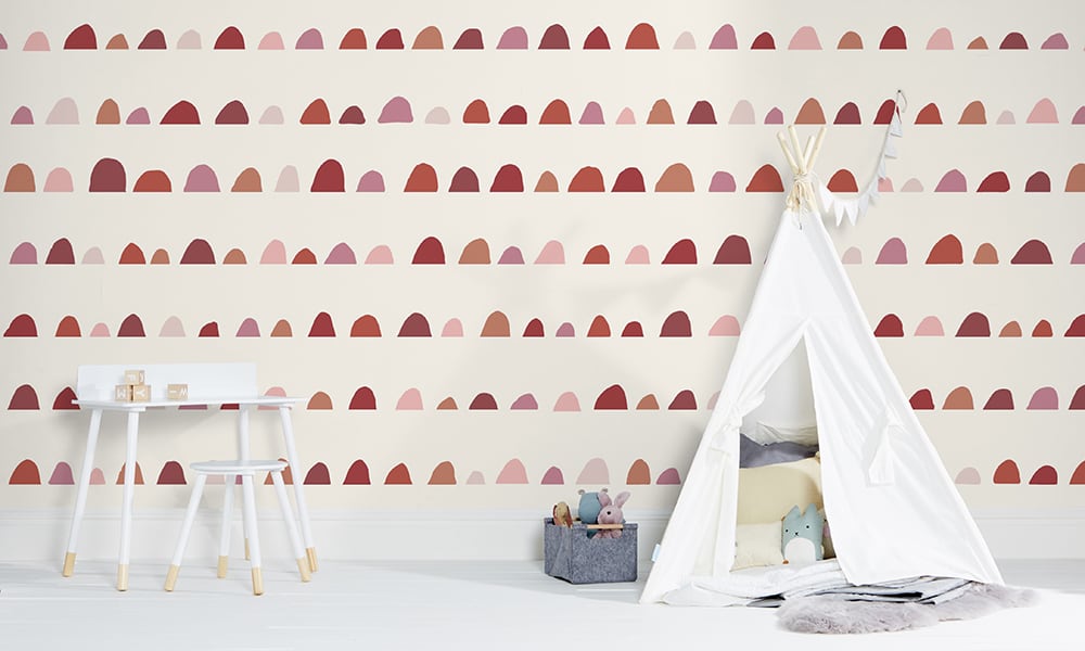 Girlie red and pink humps patterned wallpaper in large-scale for children