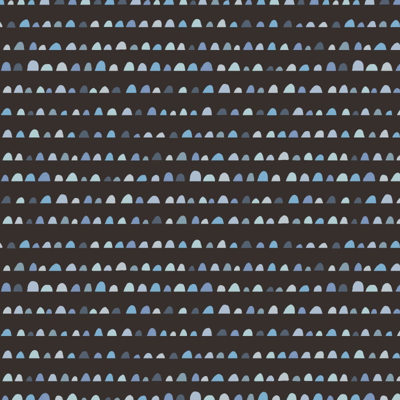 Humps wallpaper in blue with a black background in a children's bedroom with a teepee tent