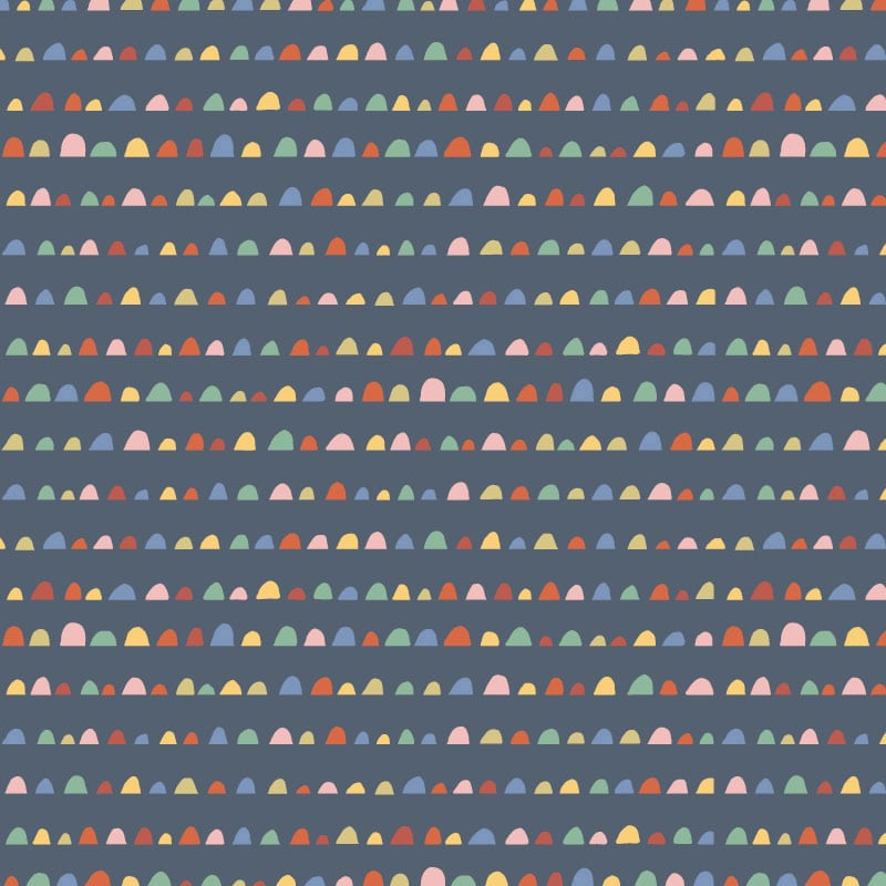 Navy wallpaper with pastel hump pattern in child's bedroom with teepee tent