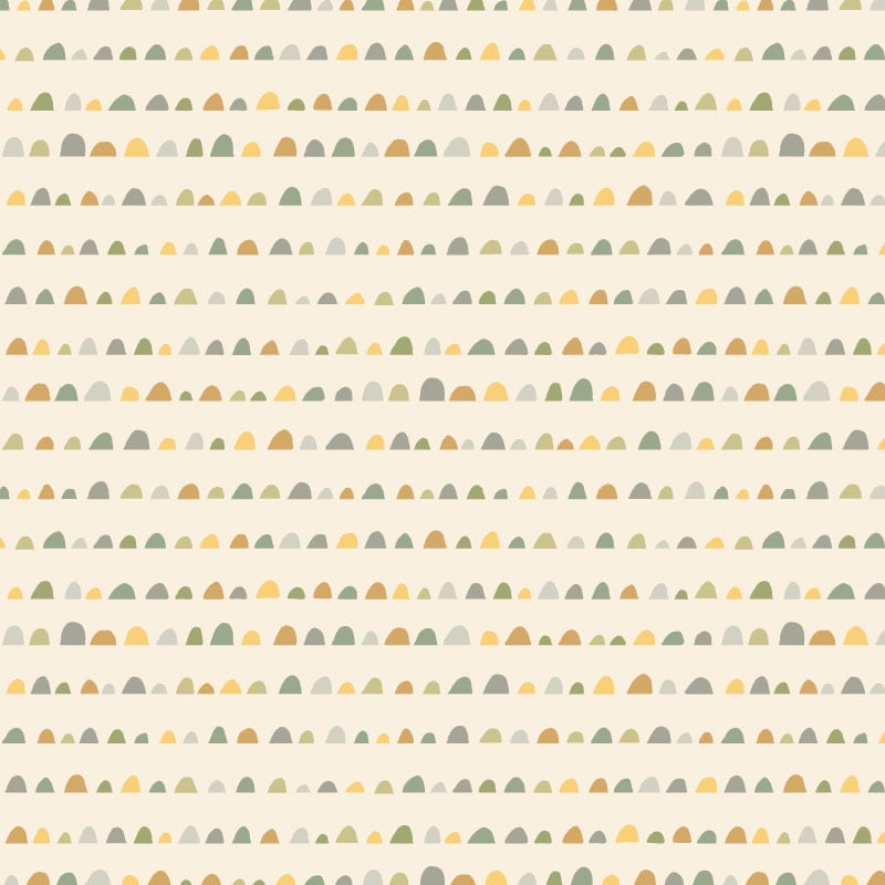 Neutral wallpaper with green and yellow hump pattern in a child's bedroom with teepee tent