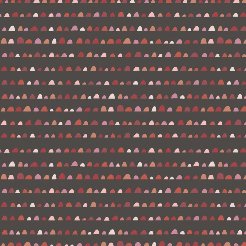 Kid's dark grey wallpaper with red and pink humps with teepee