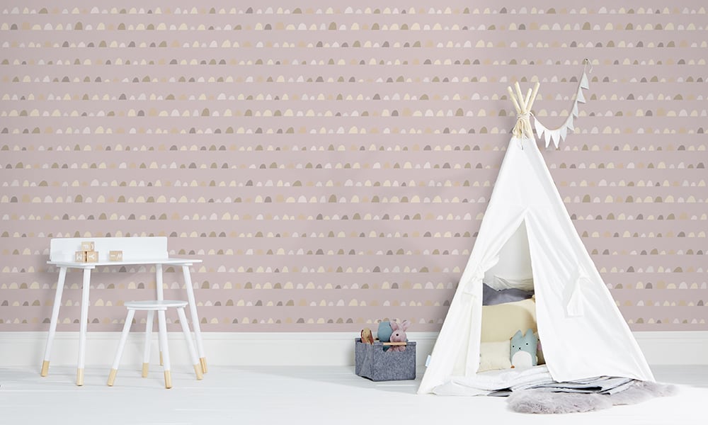 Neutral grey and taupe humps patterned wallpaper for a child's bedroom