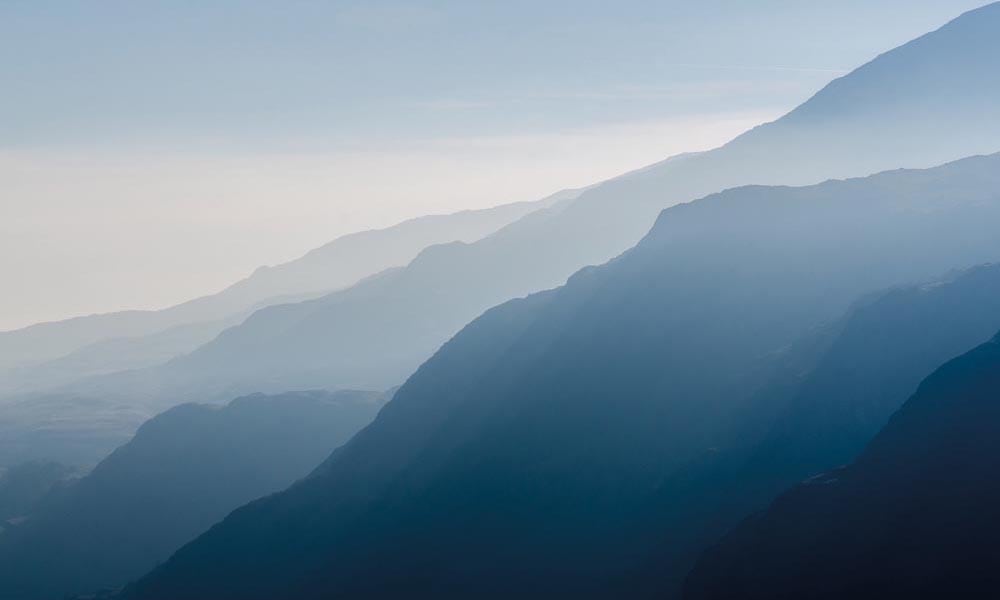 Misty blue mountain range