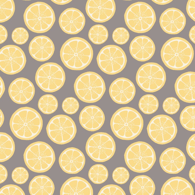 Lemon wallpaper with grey background in office with iMac and desk