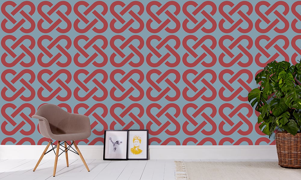 Large scale royal linked wallpaper pattern with chair and frame