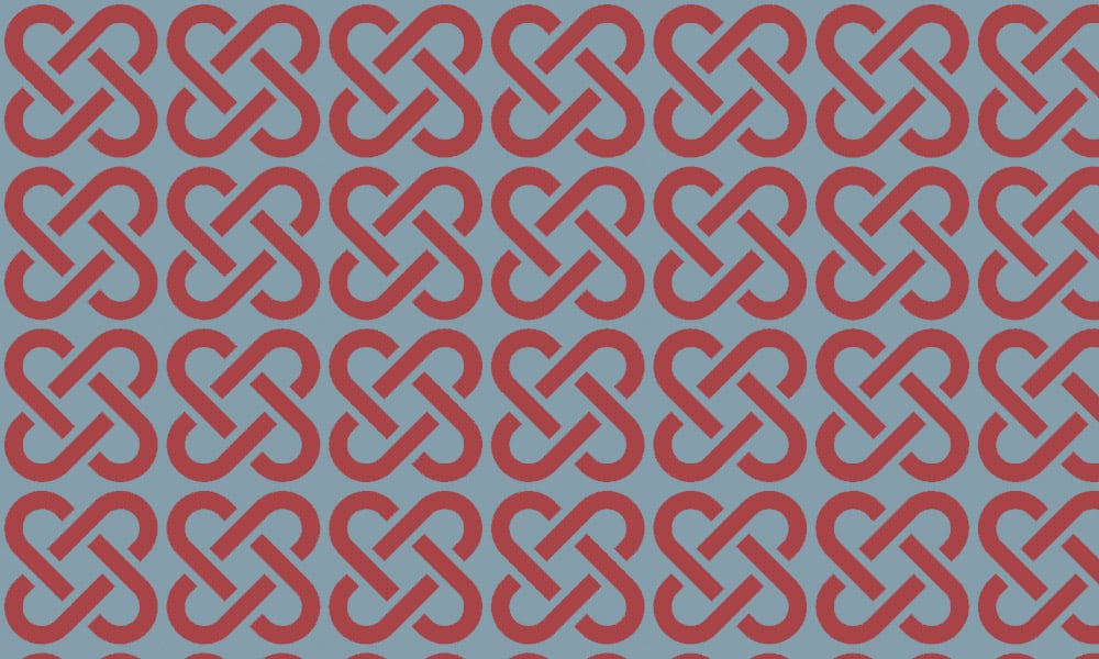 Linked wallpaper design with blue background and red accent colour
