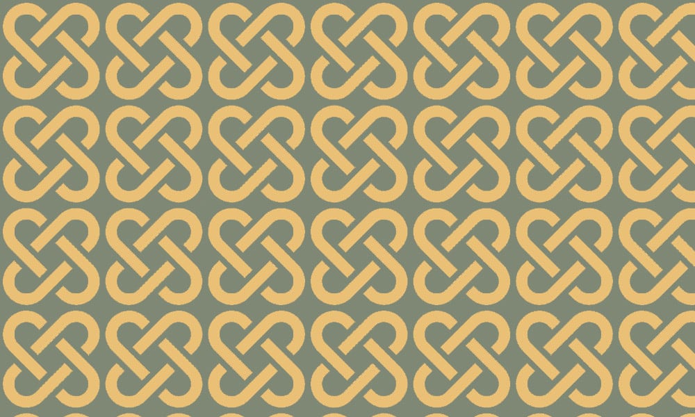 Linked wallpaper design with green background and mustard accent colour