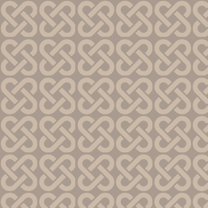 Mushroom linked patterned wallpaper in neutral tones with grey chair and picture frame