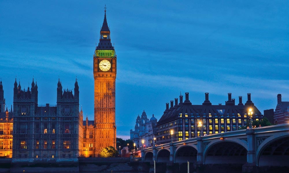 Twilight view of London's famous big ben and houses of parliament