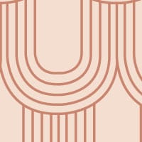 Orange and pastel pink loop wallpaper pattern in a mid-century modern lounge