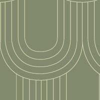 Looped wallpaper in an olive green colour with a grey chair and coffee table