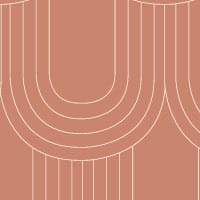 Looped wallpaper in a terracotta colour with a grey chair and coffee table