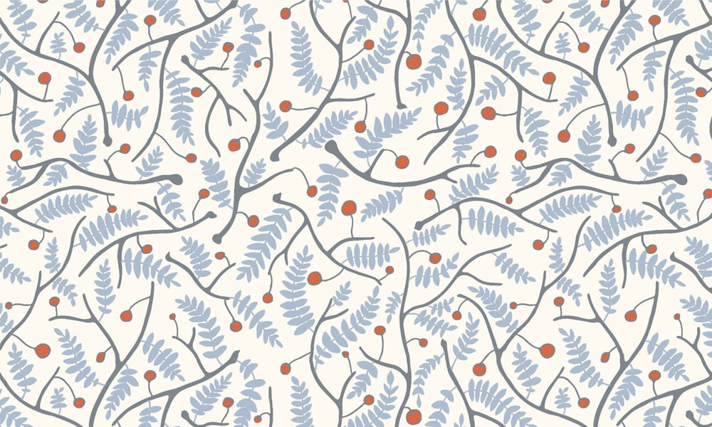 Mandarin wallpaper design in cool blue with white background