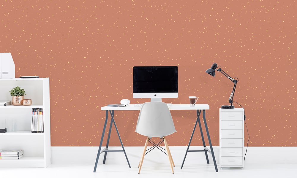 Medium scale noise wallpaper pattern in red in office setting 