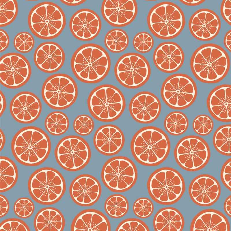 Sliced orange wallpaper with blue background in office with desk