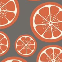 Sliced orange wallpaper with grey background in office with desk