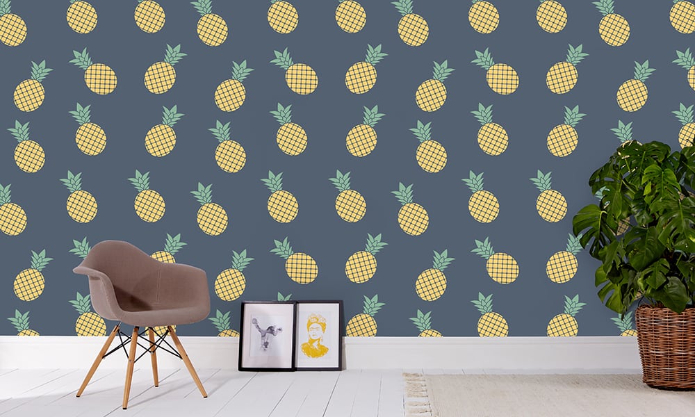Medium scale pineapple wallpaper situated in living area