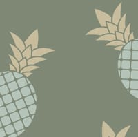 Pineapple wallpaper design in green with grey chair and picture frame
