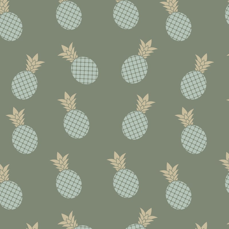 Pineapple wallpaper design in green with grey chair and picture frame
