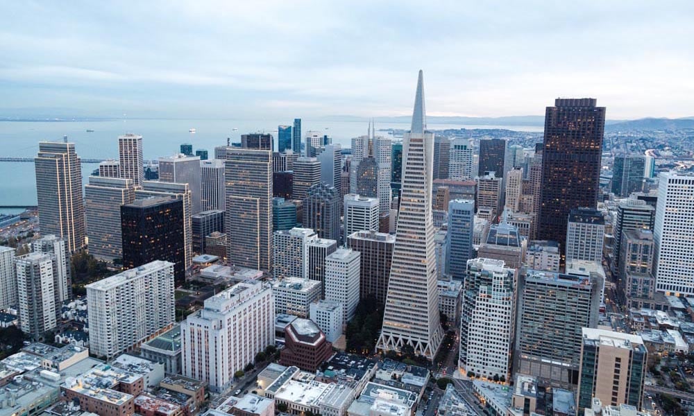 San Francisco city skyline at dusk