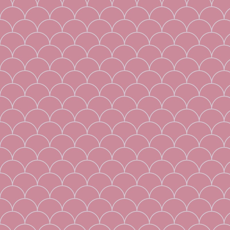 Rose scales wallpaper design situated in living room with grey sofa and cheese plant