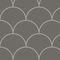 Grey scales wallpaper design situated in living room with grey sofa and cheese plant