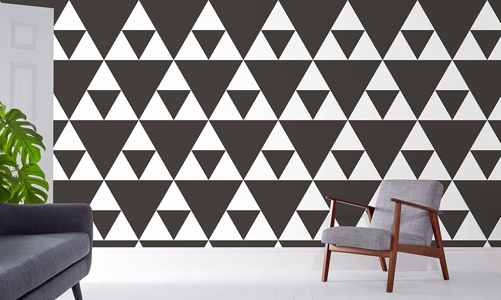 Monochrome coloured traingle patterned wallpaper in large scale