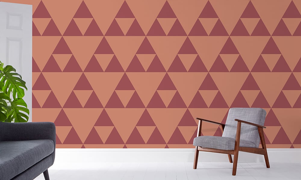 Red coloured traingle patterned wallpaper in large scale