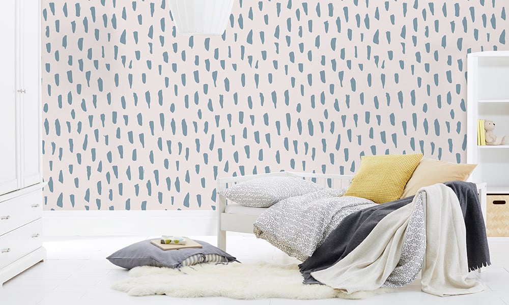 Medium scale smudge wallpaper in blue colour in a kids bedroom