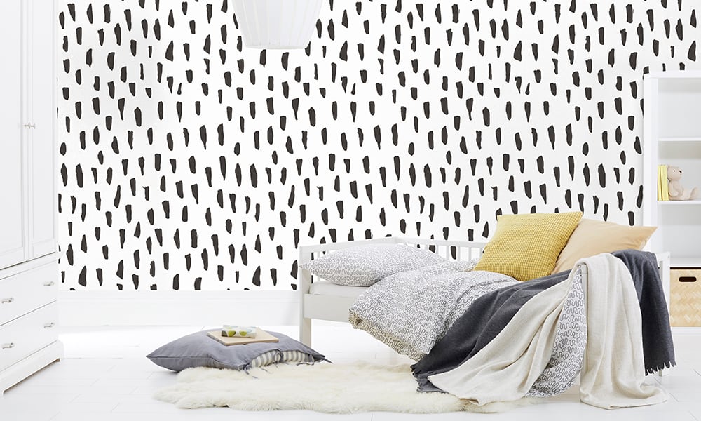 Medium scale smudge wallpaper in black and white