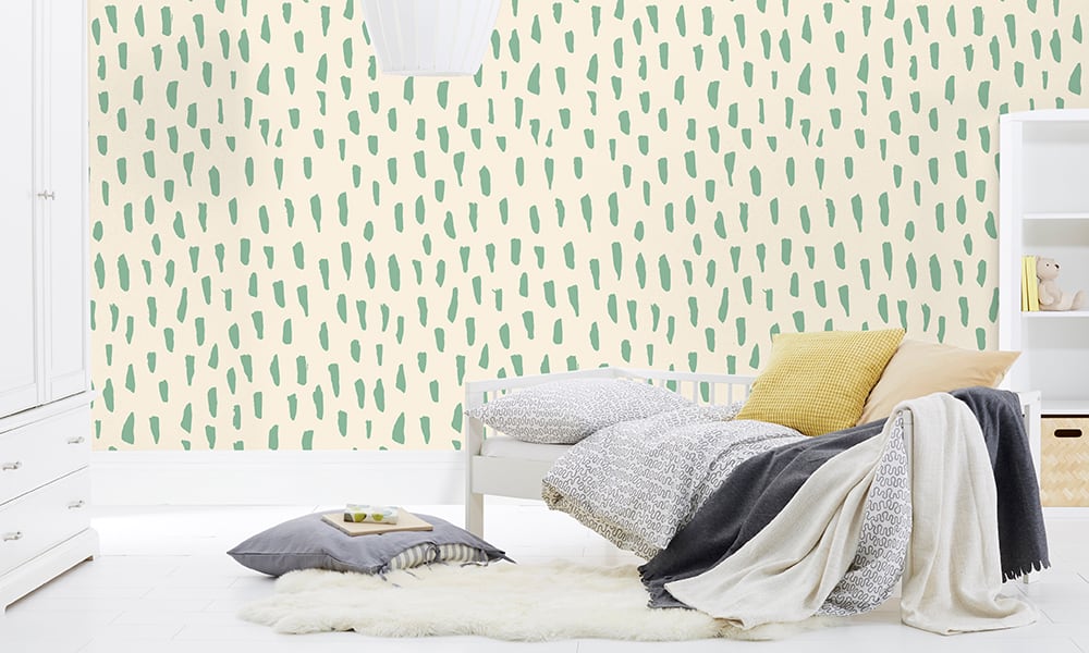 Medium scale smudge wallpaper in green colour in a kids bedroom