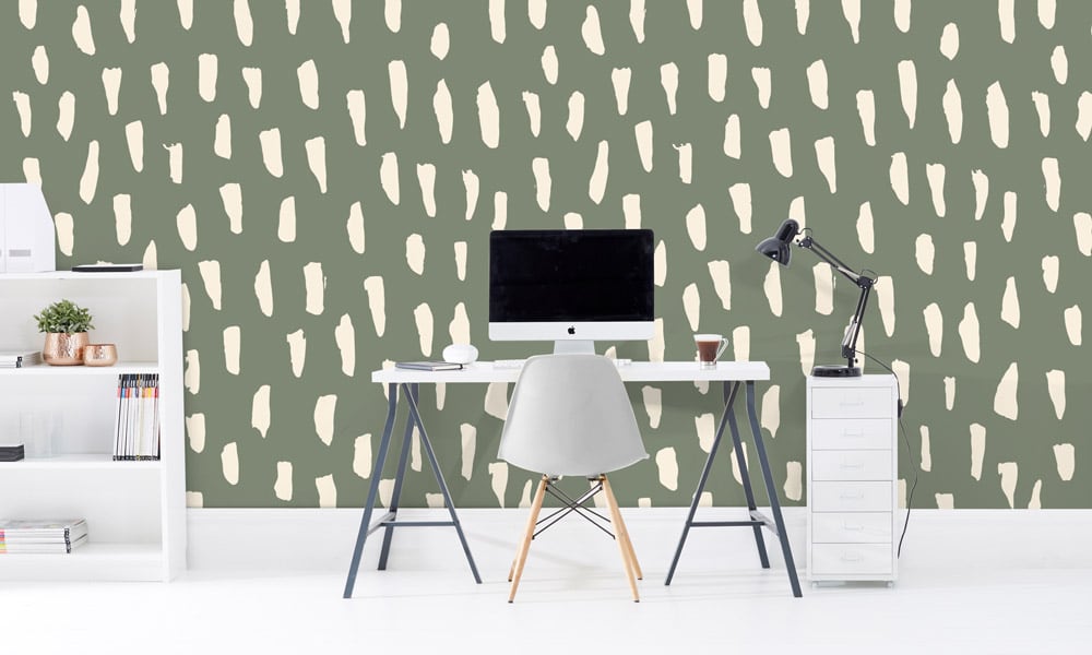 Large scale smudge wallpaper in green colour in an office