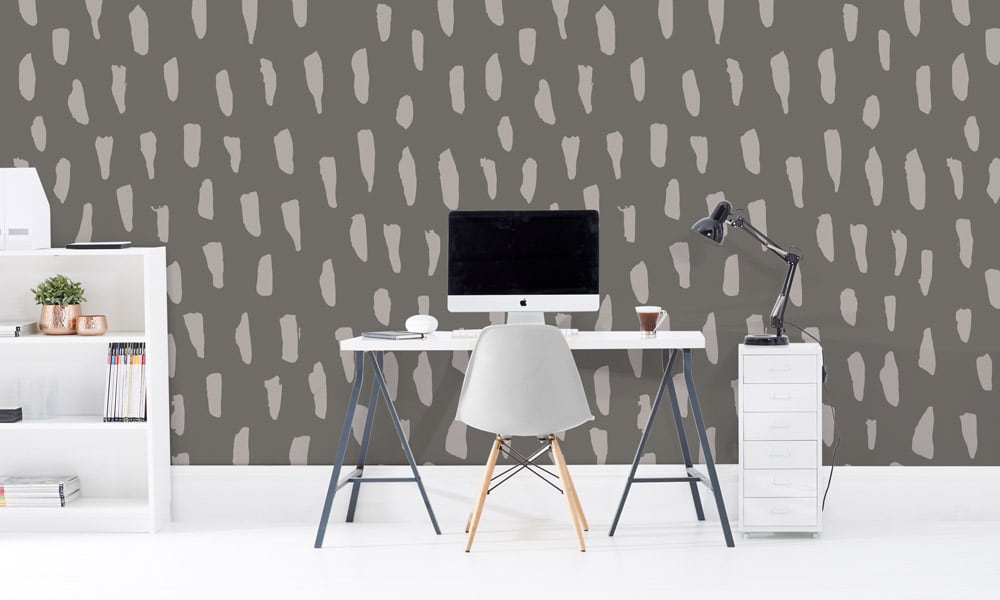 Large scale smudge wallpaper in grey colour in an office