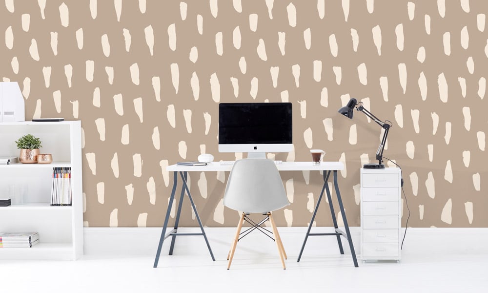 Large scale smudge wallpaper in neutral colour in an office