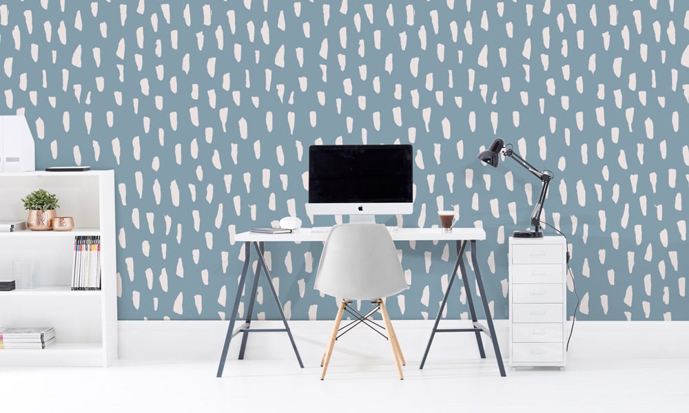 Medium scale smudge wallpaper in blue colour in an office