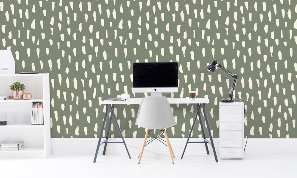 Medium scale smudge wallpaper in green colour in an office