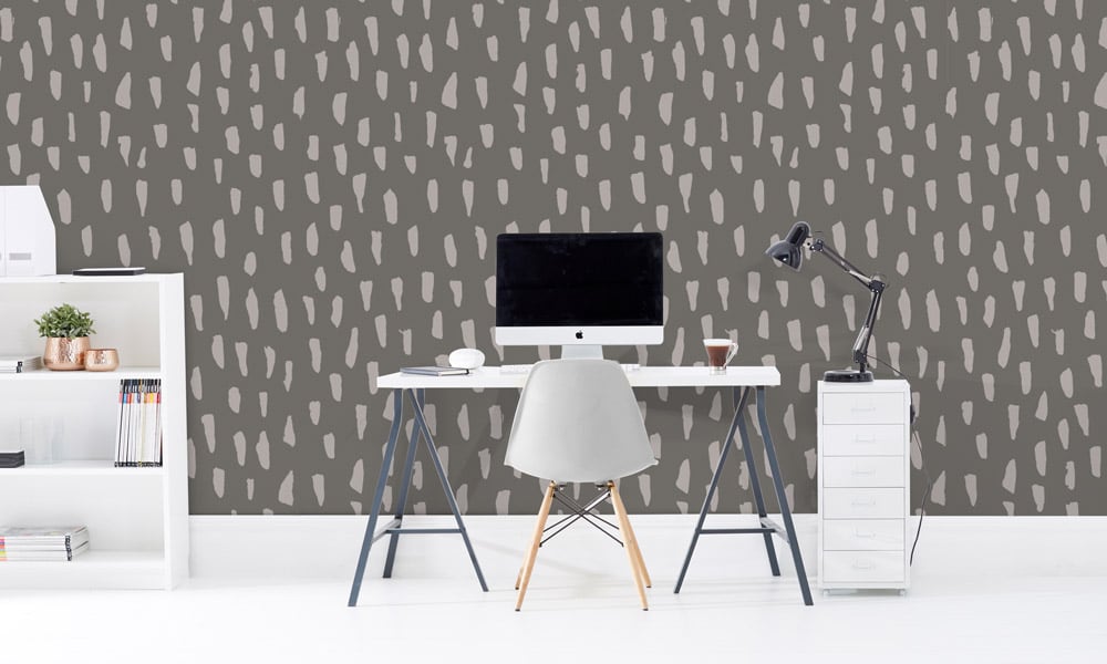 Medium scale smudge wallpaper in grey colour in an office