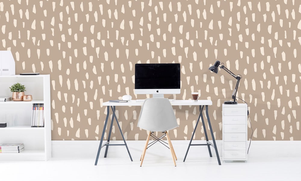 Medium scale smudge wallpaper in neutral colour in an office