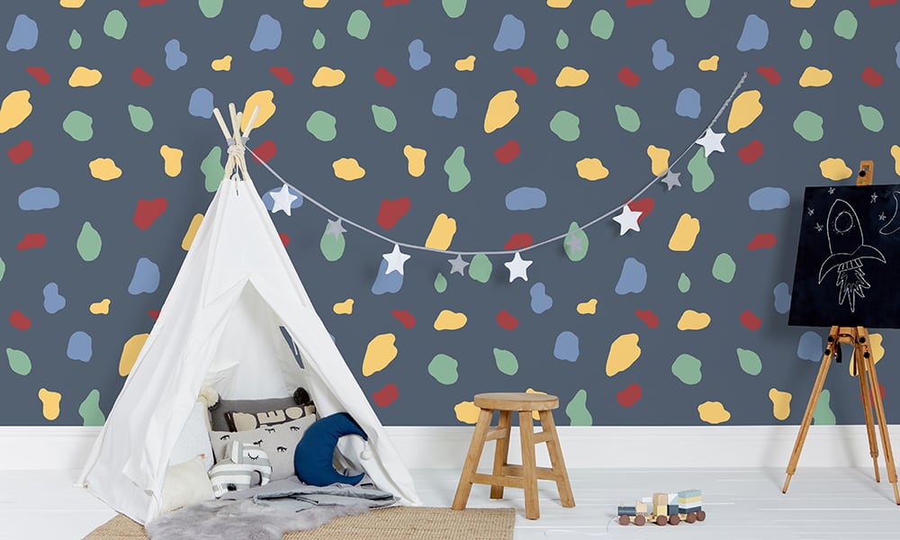 Large scale splodge wallpaper design in navy