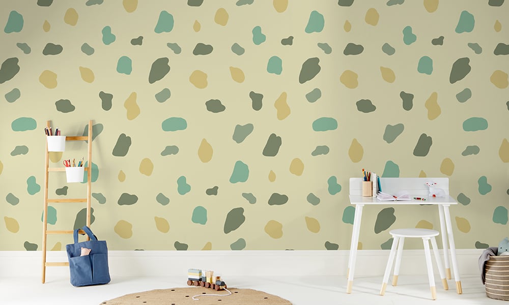 Large scale camo splodge wallpaper pattern with kids play ladder