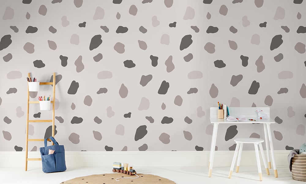 Large scale grey splodge wallpaper pattern with kids play ladder