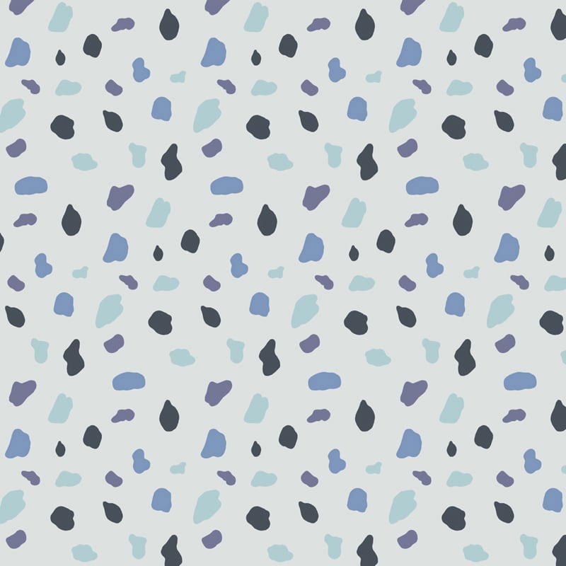 Blue splodge wallpaper pattern situated in kids bedroom with play tent