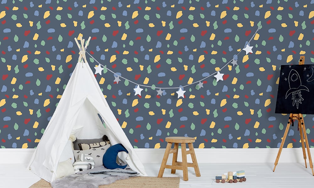 Medium scale navy wallpaper design splodge