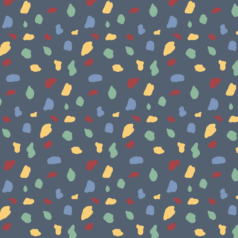 Splodge navy wallpaper design in kids bedroom with play tent and stool