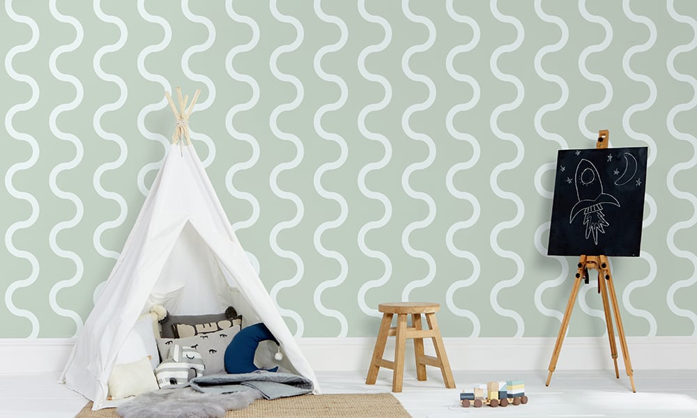 Medium scale sqiuggle in sage green with kids play tent