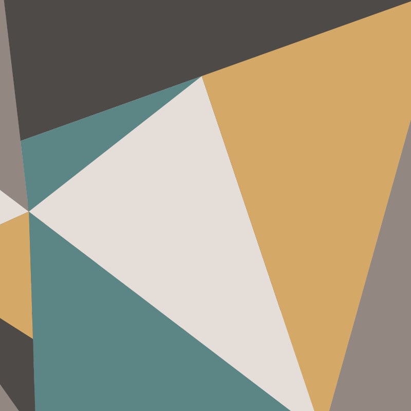 Mid-century style living space with a yellow and teal mural wallpaper