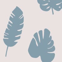 Blue leafy pattern on grey background wallpaper in living room with grey chair