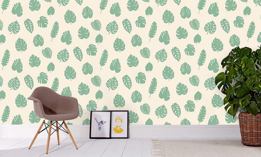Medium scale leaf wallpaper in green