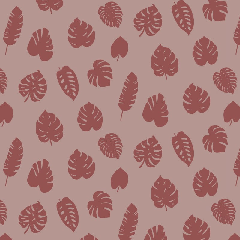 Red tropic maroon wallpaper design with chair and picture frame